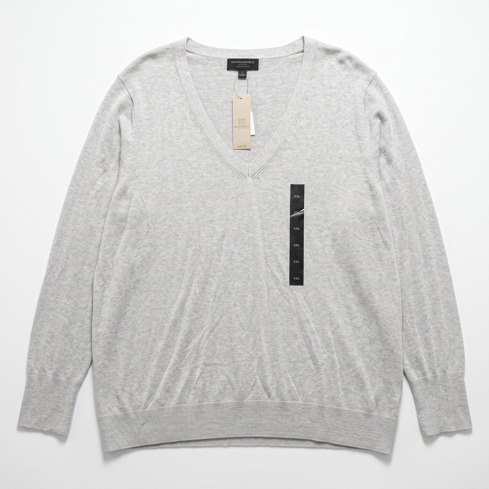 Banana Republic XXL Gray Premium Luxe V-Neck Sweater Womens Cozy NEW